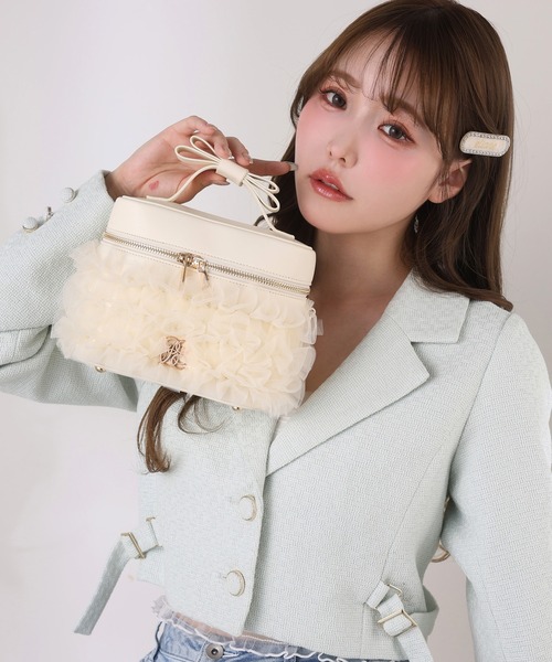 one after another NICE CLAUP（ワンアフターアナザーナイスクラップ）の「再予約！【tulle collection】チュールフリルバニティーバッグ（ショルダーバッグ・レディース・ブラック/アイボリー/ピンク/サックスブルー・FREE）」の17枚目の写真