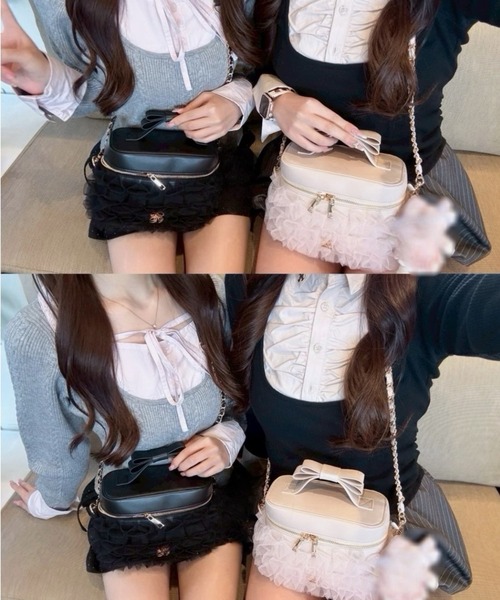 NICE CLAUP チュールフリルバニティーバッグ アイボリー one after another NICE CLAUP ショルダーバッグ バッグ 再予約