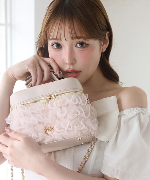 NICE CLAUP チュールフリルバニティーバッグ アイボリー one after another NICE CLAUP ショルダーバッグ バッグ 再予約