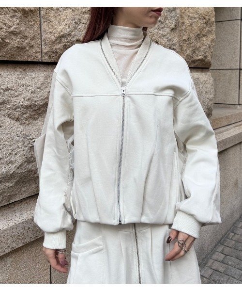 LUGIVA（ルギヴァ）の「【LUGIVA/ルギバ】チュールレイヤードスリーブジップアップブルゾン（ブルゾン・レディース・オフホワイト/ブラック・FREE）」の7枚目の写真
