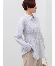 ペプラムシャーリングシャツブラウス