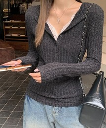 レースドッキングリブニットトップス