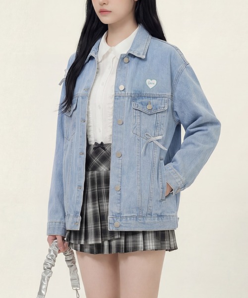 セール】HOOK for girls リボンオーバーサイズデニムジャケット