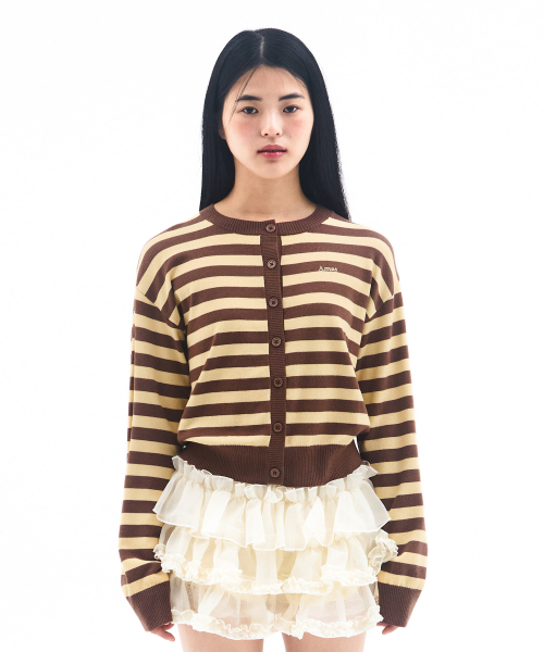 AMESWORLDWIDE(アメスワールドワイド)の「STRIPE ROUND NECK CARDIGAN YELLOW(カーディガン/ボレロ・レディース・その他・FREE)」の3枚目の写真