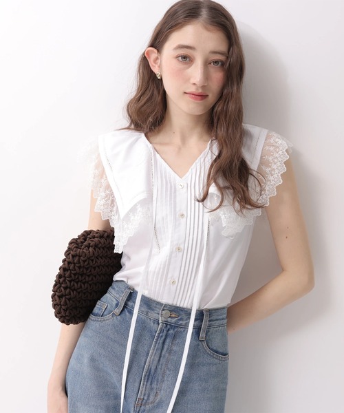 リランドチュール レースノースリブラウス 新品 セール】 チュールレース ノースリーブブラウス （シャツ・ブラウス