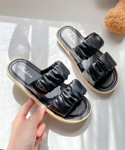 Miniministore(ミニミニストア)の「スリッパサンダル レディース ギャザー(サンダル・レディース・ブラック/アイボリー・M/S/L)」の1枚目の写真
