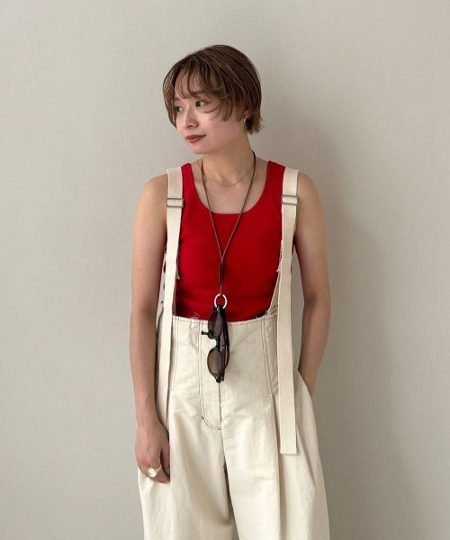 anuke(アンヌーク)の「Short Knit Tanktop(タンクトップ・レディース・ライトグリーン/レッド/チャコールグレー/ブラック・FREE)」の7枚目の写真