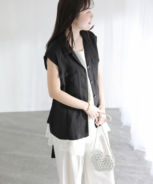 La TOTALITE(ラトータリテ)の「【洗える】ワークリネンライトジレ(ベスト・レディース・ブラック/ホワイト・FREE)」の1枚目の写真