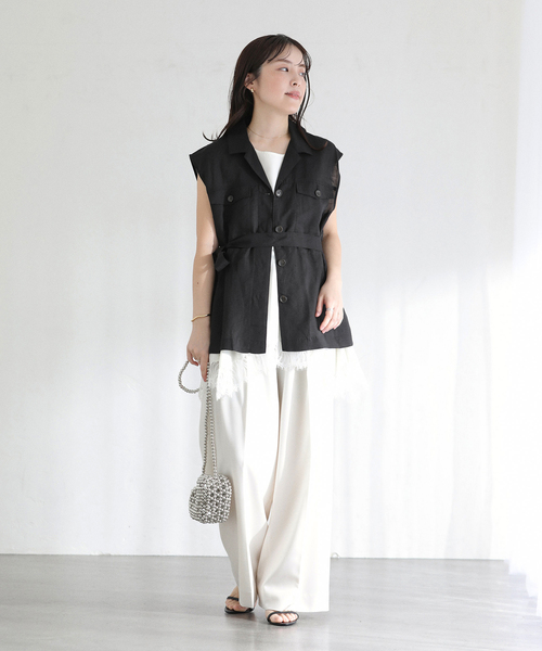 La TOTALITE(ラトータリテ)の「【洗える】ワークリネンライトジレ(ベスト・レディース・ブラック/ホワイト・FREE)」の3枚目の写真