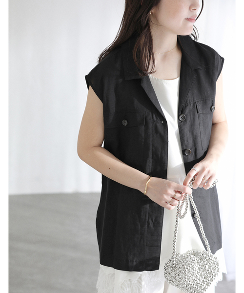 La TOTALITE(ラトータリテ)の「【洗える】ワークリネンライトジレ(ベスト・レディース・ブラック/ホワイト・FREE)」の7枚目の写真