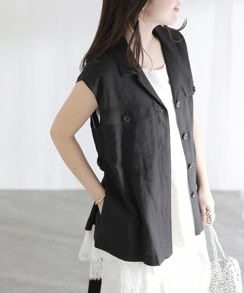 La TOTALITE(ラトータリテ)の「【洗える】ワークリネンライトジレ(ベスト・レディース・ブラック/ホワイト・FREE)」の8枚目の写真