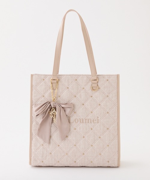 LouLoumei（ルルミー）の「【LouLoumei】リボンチャーム付きトートバッグ／キャリーオン／自立可能（トートバッグ・レディース・サックスブルー/ブラック/アイボリー/ピンクベージュ・FREE）」の4枚目の写真