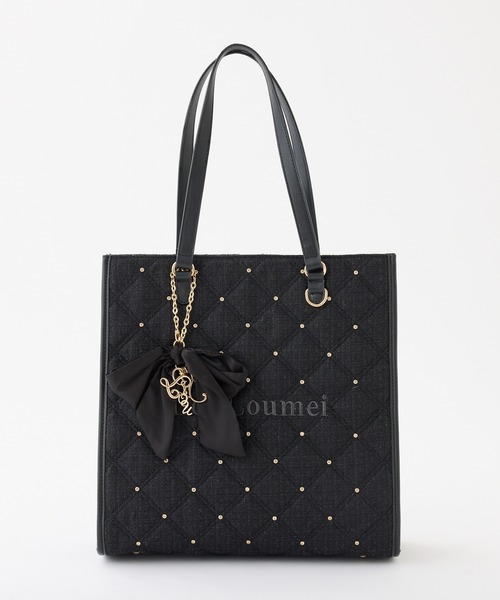 LouLoumei（ルルミー）の「【LouLoumei】リボンチャーム付きトートバッグ／キャリーオン／自立可能（トートバッグ・レディース・サックスブルー/ブラック/アイボリー/ピンクベージュ・FREE）」の2枚目の写真