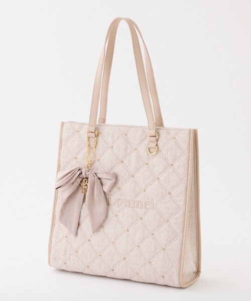 LouLoumei（ルルミー）の「【LouLoumei】リボンチャーム付きトートバッグ／キャリーオン／自立可能（トートバッグ・レディース・サックスブルー/ブラック/アイボリー/ピンクベージュ・FREE）」の6枚目の写真