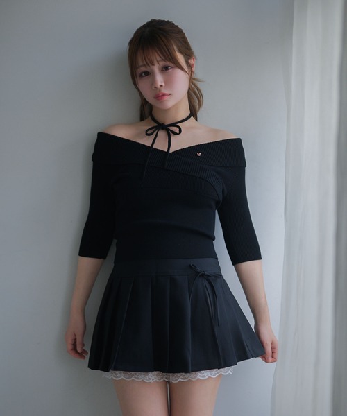 M DOLLY(エムドリー)の「*M DOLLY original* Cross ellie knit tops/クロスエリーニットトップス(ニット/セーター・レディース・ピンク/ライトブルー/ブラック・FREE)」の4枚目の写真