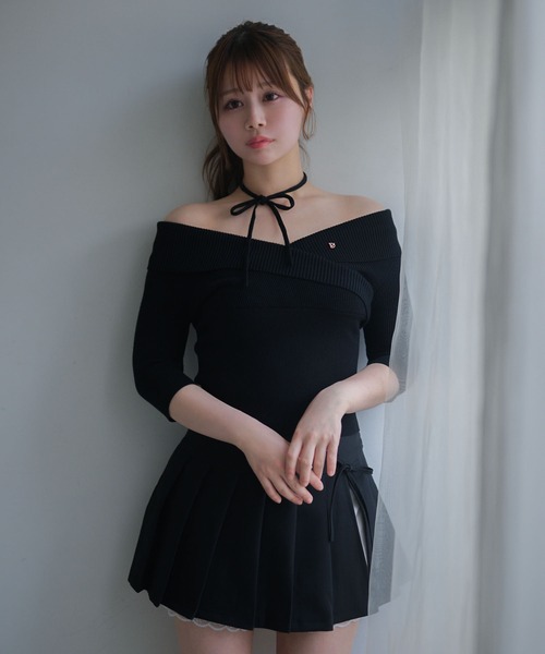 M DOLLY(エムドリー)の「*M DOLLY original* Cross ellie knit tops/クロスエリーニットトップス(ニット/セーター・レディース・ピンク/ライトブルー/ブラック・FREE)」の5枚目の写真
