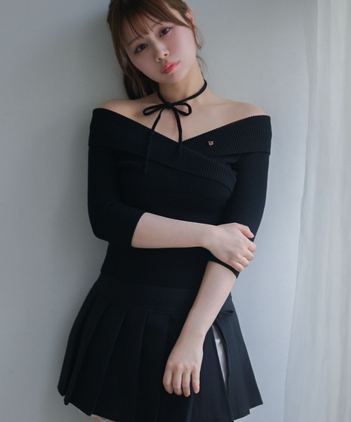 M DOLLY(エムドリー)の「*M DOLLY original* Cross ellie knit tops/クロスエリーニットトップス(ニット/セーター・レディース・ピンク/ライトブルー/ブラック・FREE)」の6枚目の写真