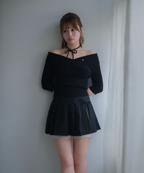 M DOLLY(エムドリー)の「*M DOLLY original* Cross ellie knit tops/クロスエリーニットトップス(ニット/セーター・レディース・ピンク/ライトブルー/ブラック・FREE)」の7枚目の写真
