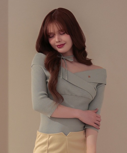 M DOLLY(エムドリー)の「*M DOLLY original* Cross ellie knit tops/クロスエリーニットトップス(ニット/セーター・レディース・ピンク/ライトブルー/ブラック・FREE)」の13枚目の写真