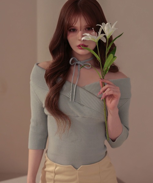 M DOLLY(エムドリー)の「*M DOLLY original* Cross ellie knit tops/クロスエリーニットトップス(ニット/セーター・レディース・ピンク/ライトブルー/ブラック・FREE)」の16枚目の写真