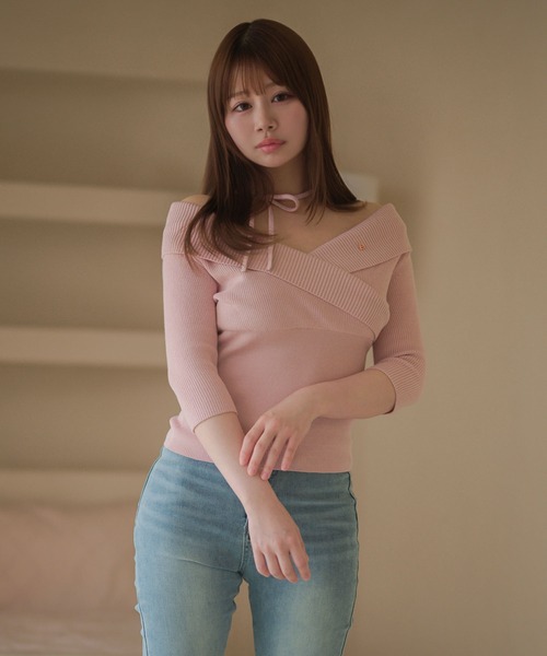 M DOLLY(エムドリー)の「*M DOLLY original* Cross ellie knit tops/クロスエリーニットトップス(ニット/セーター・レディース・ピンク/ライトブルー/ブラック・FREE)」の18枚目の写真
