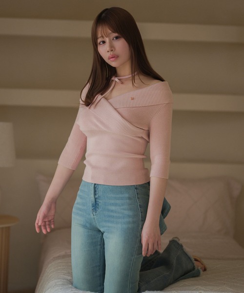 M DOLLY(エムドリー)の「*M DOLLY original* Cross ellie knit tops/クロスエリーニットトップス(ニット/セーター・レディース・ピンク/ライトブルー/ブラック・FREE)」の21枚目の写真