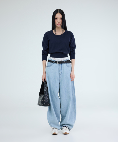 PORTERNA（ポルテナ）の「ESSENTIAL U-NECK KNIT-3COLOR（ニット/セーター・レディース・ライトグレー・OS）」の3枚目の写真