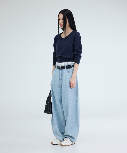 PORTERNA（ポルテナ）の「ESSENTIAL U-NECK KNIT-3COLOR（ニット/セーター・レディース・ライトグレー・OS）」の4枚目の写真