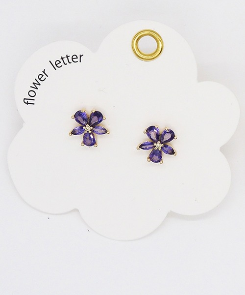 Zoule(ゾーラ)の「Zoule ゾーラ:FLOWER LETTER SERIES jewel flower letter4 花言葉 スミレ バラ ピアス(ピアス(両耳用)・レディース・レッド/パープル・FREE)」の4枚目の写真