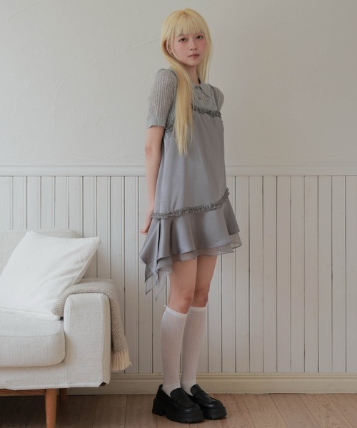 LiLIN（リリン）の「イレギュラーヘム フリル ワンピース（チュニック・レディース・ホワイト/グレー・FREE）」の11枚目の写真