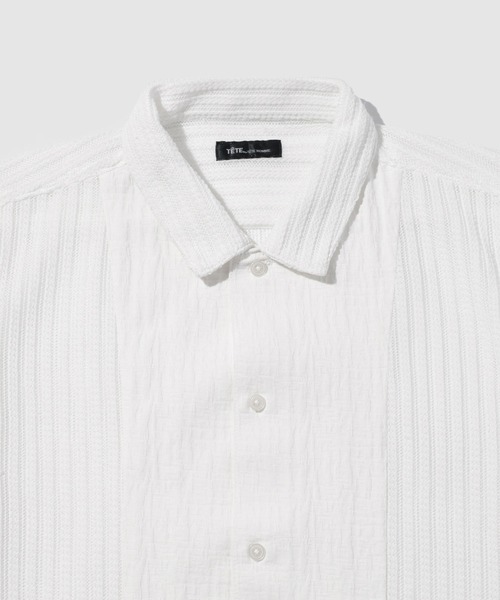 TETE HOMME(テットオム)の「TETE by TETE HOMME 異素材切り替え シアーレース 半袖オープンカラーシャツ(シャツ/ブラウス・メンズ・ブラック/ホワイト・M/L/XL)」の4枚目の写真