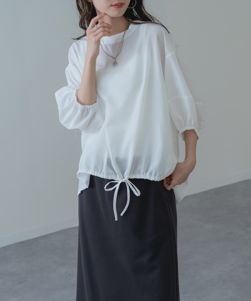 refinedworks（リファインドワークス）の「【refinedworks】異素材で魅せる 半袖 シアー トップス（シャツ/ブラウス・レディース・ホワイト/ブラック・FREE）」の2枚目の写真