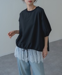 【refinedworks】異素材で魅せる 半袖 シアー トップス