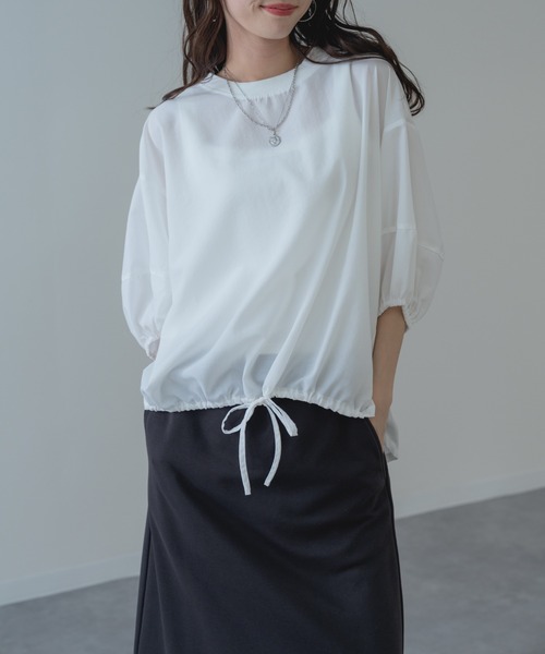 refinedworks（リファインドワークス）の「【refinedworks】異素材で魅せる 半袖 シアー トップス（シャツ/ブラウス・レディース・ホワイト/ブラック・FREE）」の3枚目の写真