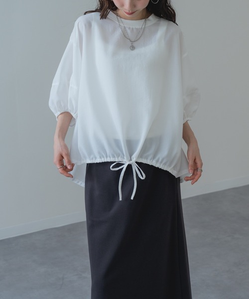 refinedworks（リファインドワークス）の「【refinedworks】異素材で魅せる 半袖 シアー トップス（シャツ/ブラウス・レディース・ホワイト/ブラック・FREE）」の4枚目の写真