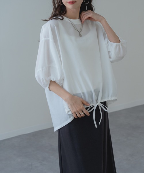 refinedworks（リファインドワークス）の「【refinedworks】異素材で魅せる 半袖 シアー トップス（シャツ/ブラウス・レディース・ホワイト/ブラック・FREE）」の5枚目の写真