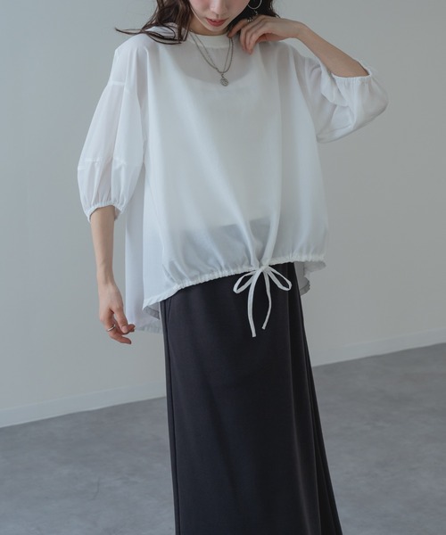 refinedworks（リファインドワークス）の「【refinedworks】異素材で魅せる 半袖 シアー トップス（シャツ/ブラウス・レディース・ホワイト/ブラック・FREE）」の6枚目の写真