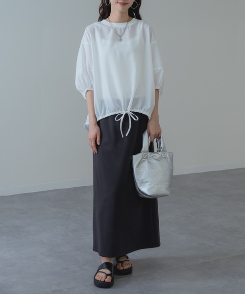 refinedworks（リファインドワークス）の「【refinedworks】異素材で魅せる 半袖 シアー トップス（シャツ/ブラウス・レディース・ホワイト/ブラック・FREE）」の12枚目の写真