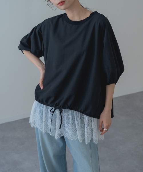 refinedworks（リファインドワークス）の「【refinedworks】異素材で魅せる 半袖 シアー トップス（シャツ/ブラウス・レディース・ホワイト/ブラック・FREE）」の7枚目の写真