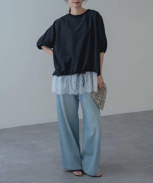 refinedworks（リファインドワークス）の「【refinedworks】異素材で魅せる 半袖 シアー トップス（シャツ/ブラウス・レディース・ホワイト/ブラック・FREE）」の10枚目の写真