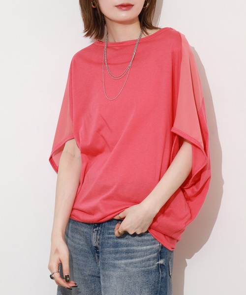 FUNALIVE(ファンアライブ)の「変形ドルマンシア切り替えクルーネック 半端袖(Tシャツ/カットソー・レディース・レッド系その他/サンドベージュ/ブラック/ピンク系その他/オフホワイト・F)」の5枚目の写真