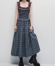 ノースリーブフリルシャーリングチェックワンピース