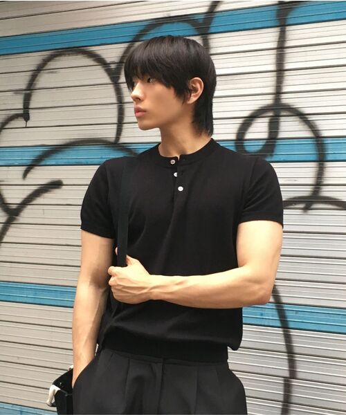 LEIRE（ルアール）の「マッスルフィットヘンリーネック半袖ニット[ブラック]（Tシャツ/カットソー・メンズ・その他・MEDIUM/LARGE/X-LARGE）」の11枚目の写真