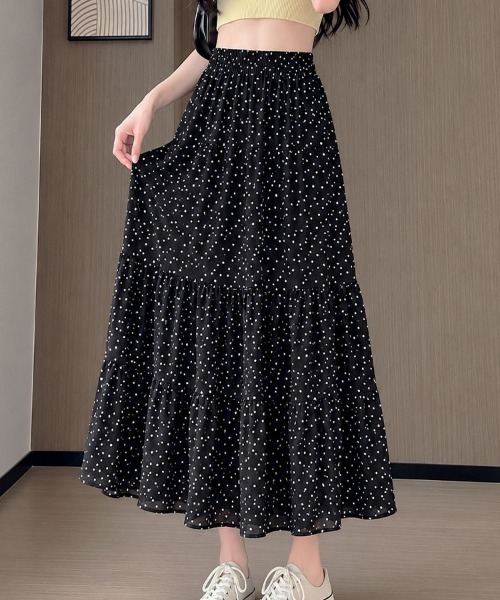 mielu（ミエル）の「ドットティアードロングスカート（スカート・レディース・ブラック/アイボリー/ホワイト・LARGE/MEDIUM）」の3枚目の写真