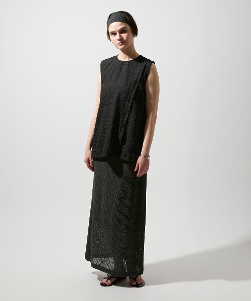 leswel(レスウェル)の「【M/L】【速乾】ふくれジャガードノースリーブブラウス(シャツ/ブラウス・レディース・ブラウン/ライトグレー/ブラック・M/L)」の5枚目の写真