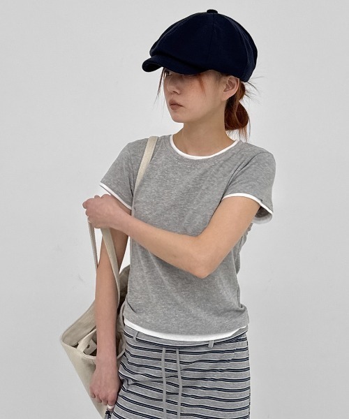 BLACKUP（ブラックアップ）の「[MADE] トゥロンレイヤード半袖Tシャツ（Tシャツ/カットソー・レディース・ブラウン/グレー/ブラック・FREE）」の9枚目の写真