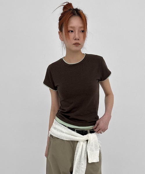 BLACKUP（ブラックアップ）の「[MADE] トゥロンレイヤード半袖Tシャツ（Tシャツ/カットソー・レディース・ブラウン/グレー/ブラック・FREE）」の4枚目の写真