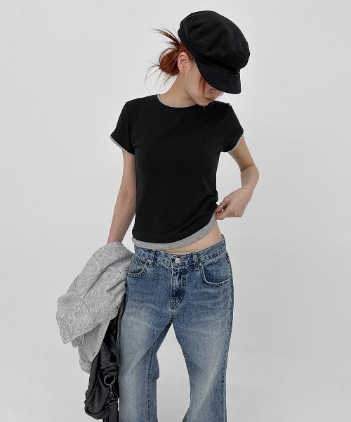 BLACKUP（ブラックアップ）の「[MADE] トゥロンレイヤード半袖Tシャツ（Tシャツ/カットソー・レディース・ブラウン/グレー/ブラック・FREE）」の22枚目の写真