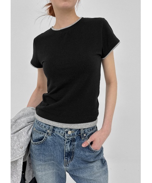 BLACKUP（ブラックアップ）の「[MADE] トゥロンレイヤード半袖Tシャツ（Tシャツ/カットソー・レディース・ブラウン/グレー/ブラック・FREE）」の20枚目の写真