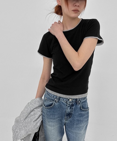 BLACKUP（ブラックアップ）の「[MADE] トゥロンレイヤード半袖Tシャツ（Tシャツ/カットソー・レディース・ブラウン/グレー/ブラック・FREE）」の21枚目の写真